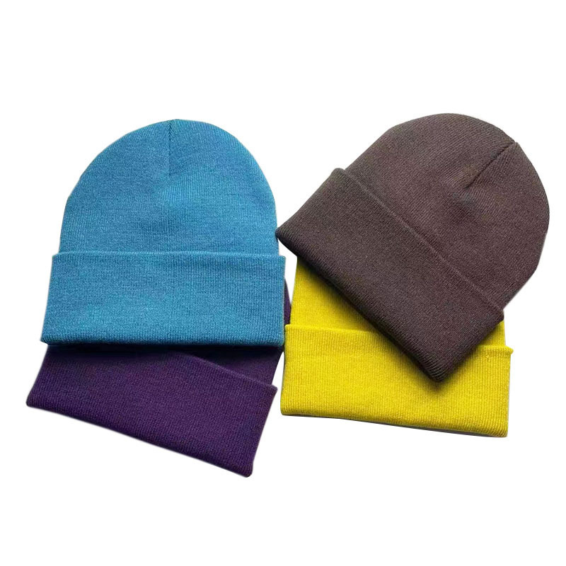 Customizable Logo Unisex Solid Color Knitted Hat Winter Warm Beanie with Rolled Edge Digital Printing Versatile Casual Look