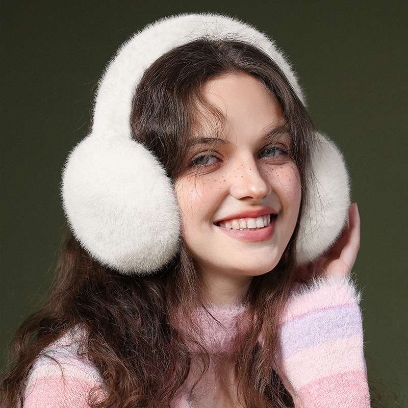 Customized Adjustable Faux Rabbit Fur Earmuffs Elegant Ladies Warm Outdoor Comfort Plush Winter Ear Muff for Women