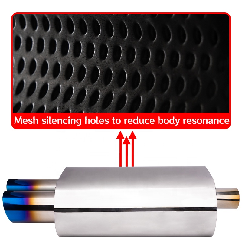 FTHP 51mm 63mm Dual Outlet Flat Oval Stainless Steel Exhaust Muffler 235*353mm Straight Flow Performance Silencer