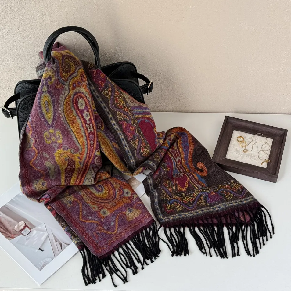 Winter Warm Large Cashmere Wool Blanket Shawls Soft Covering Yarn Shawl