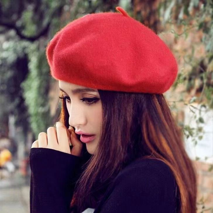 High Quality 100% Wool Beret Ladies Women's Fashion Solid Color Classic Party Beret Hat Winter Outdoor Berets
