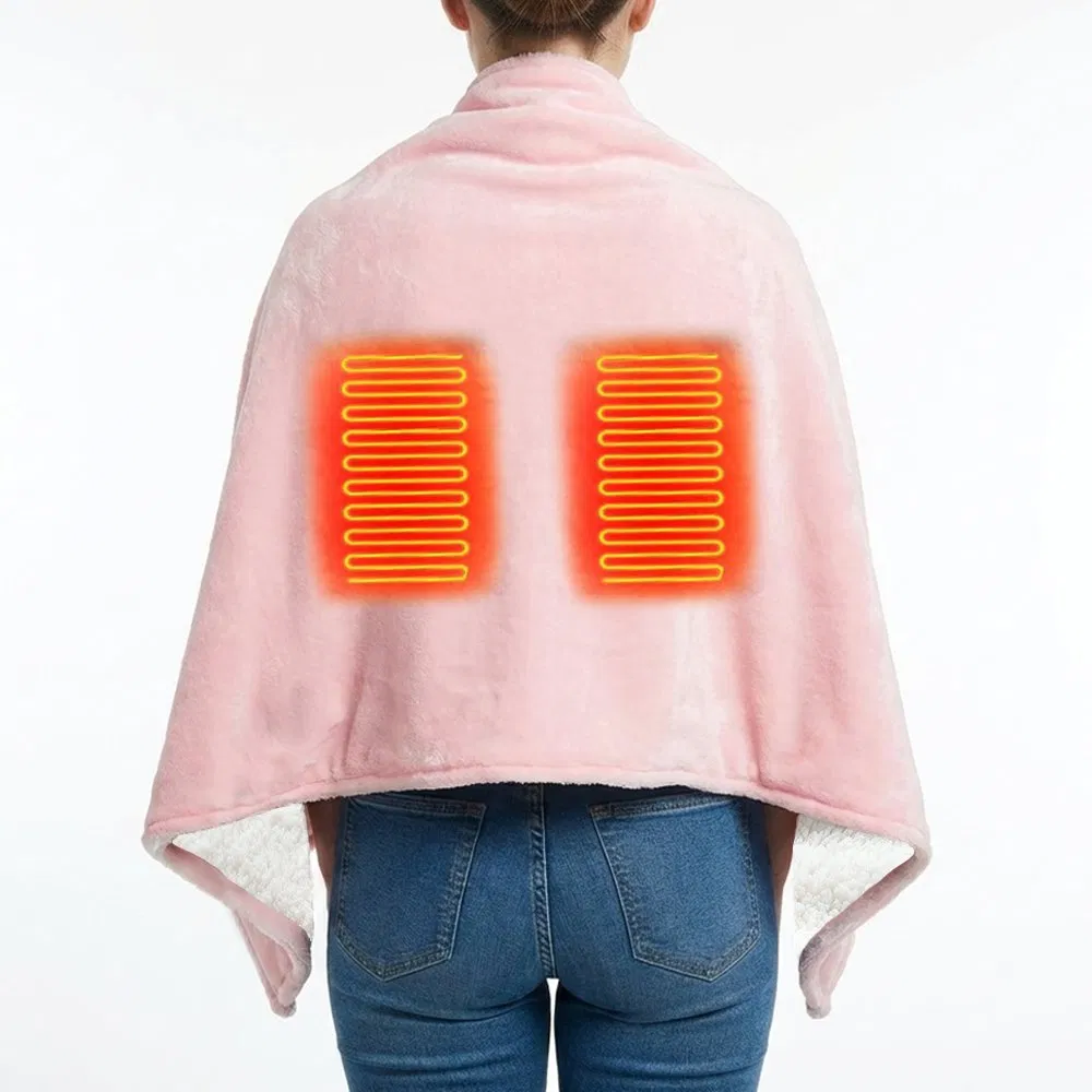 Elegant Pink Flannel Heating Shawl with Three Temperature Settings