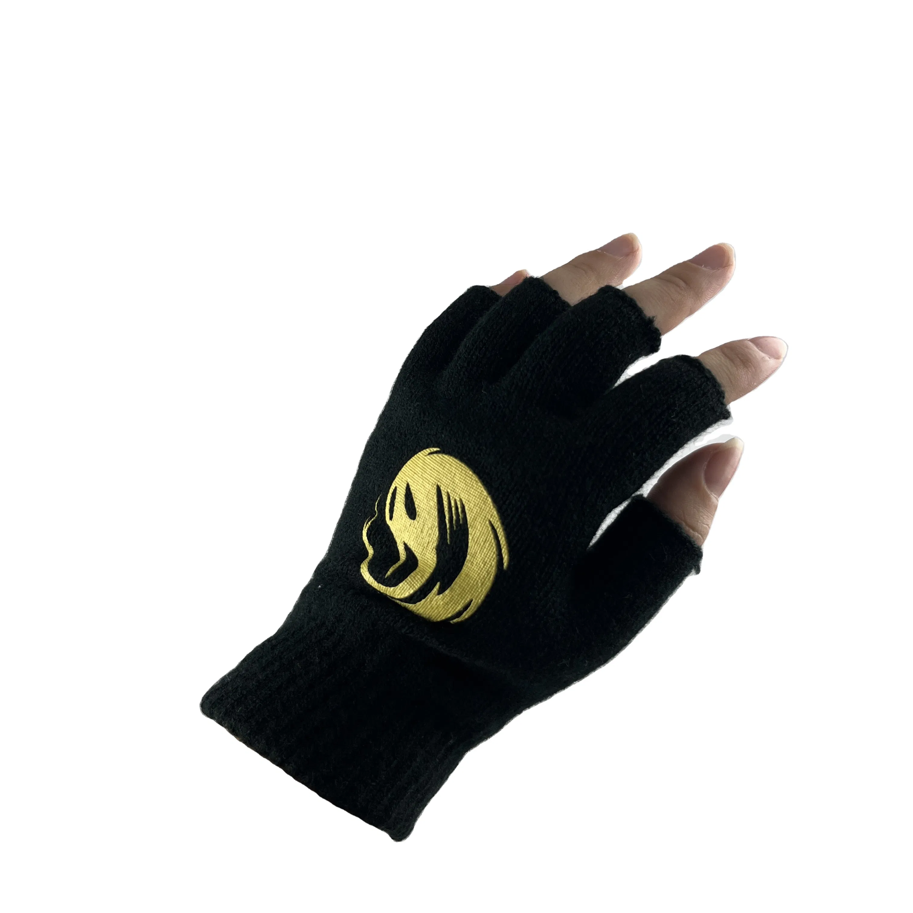 Multipurpose Winter Customized Logo Convenient Half Finger Gloves Printed Fingerless Mittens