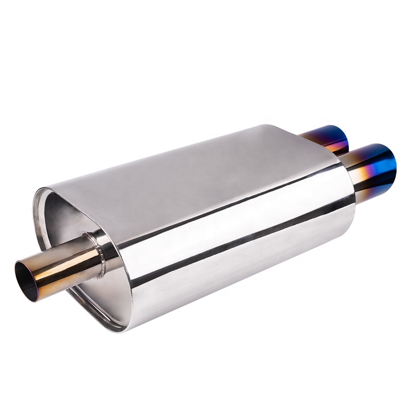 FTHP 51mm 63mm Dual Outlet Flat Oval Stainless Steel Exhaust Muffler 235*353mm Straight Flow Performance Silencer