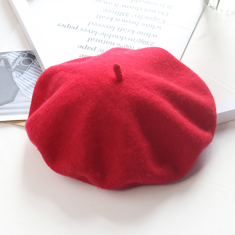 Beret Hat for Women Artist Style Winter Warm Beanie Hat Retro Plain Solid Color Elegant Lady Autumn Spring Wool Berets Caps
