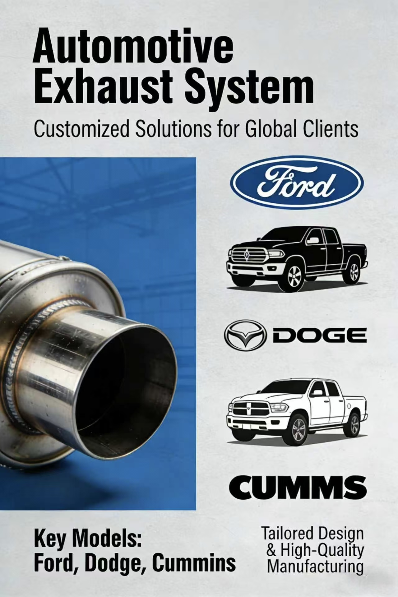 FLO-VIC: MUF-430 High Performance 4'' 30" Long Stainless Steel Diesel Muffler for Cummins Duramax Powerstroke- Universal