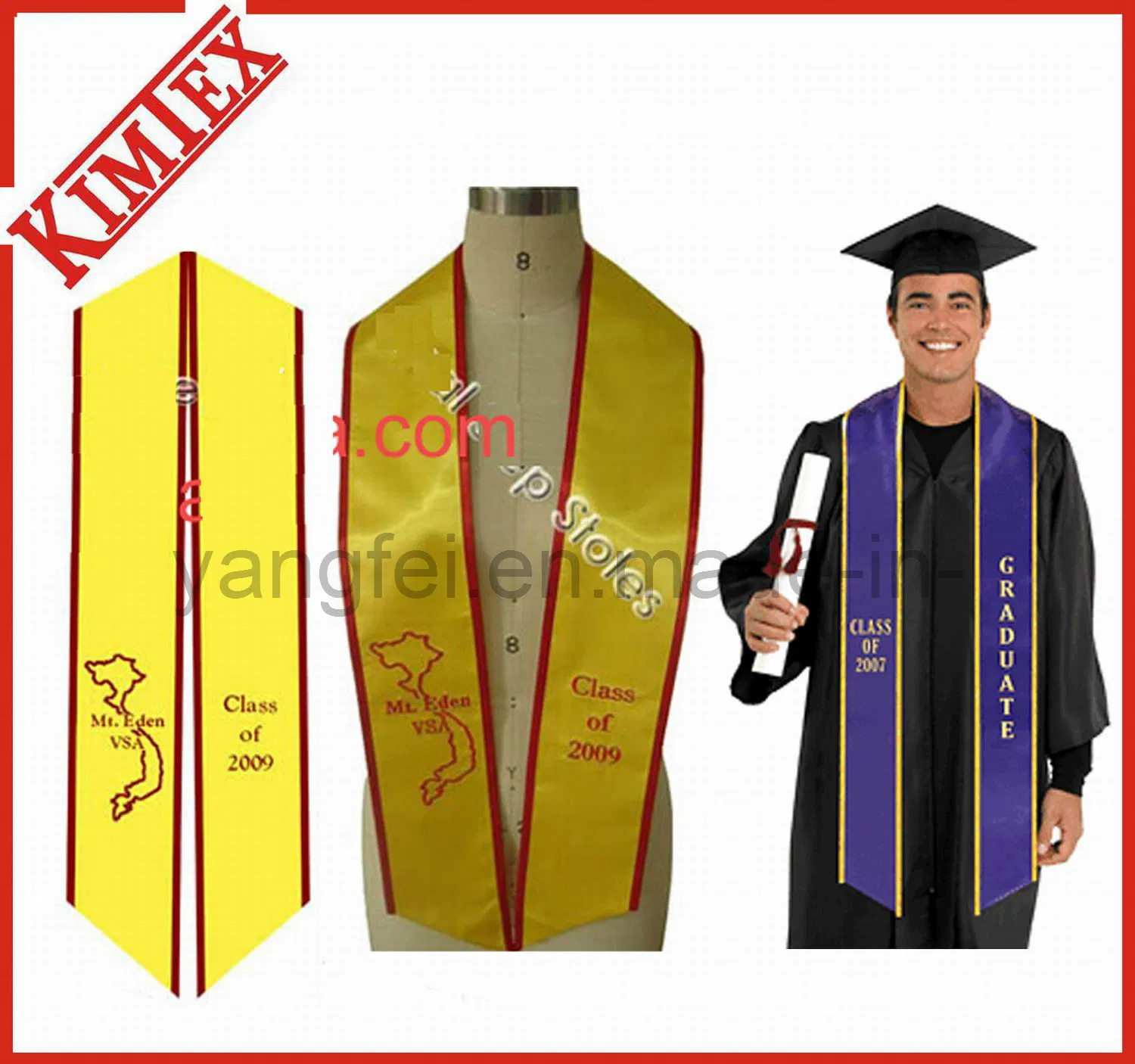 Satin Fabric Embroidery Graduation Sash Stole