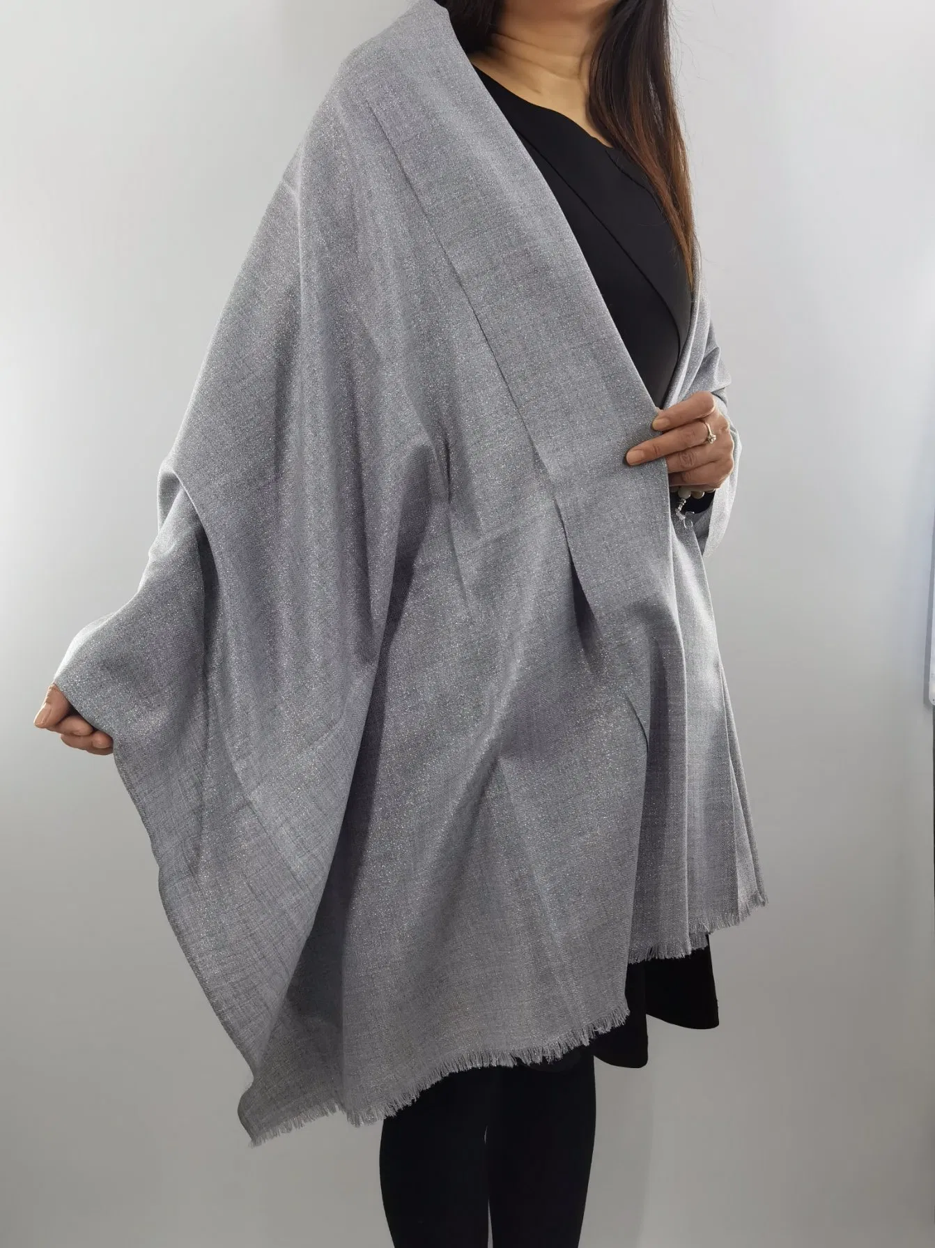 Women's Wool Lurex Herringbone Woven Shawls