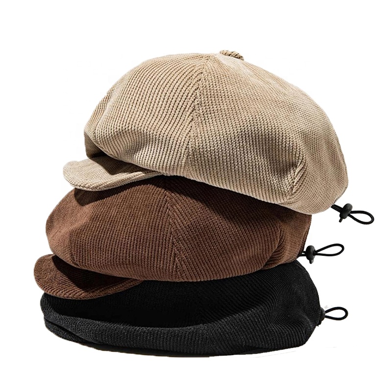 High Quality Curved Brim Adjustable Elegant Style Caps Custom Logo Knit Newsboy Ladies Beret Hats