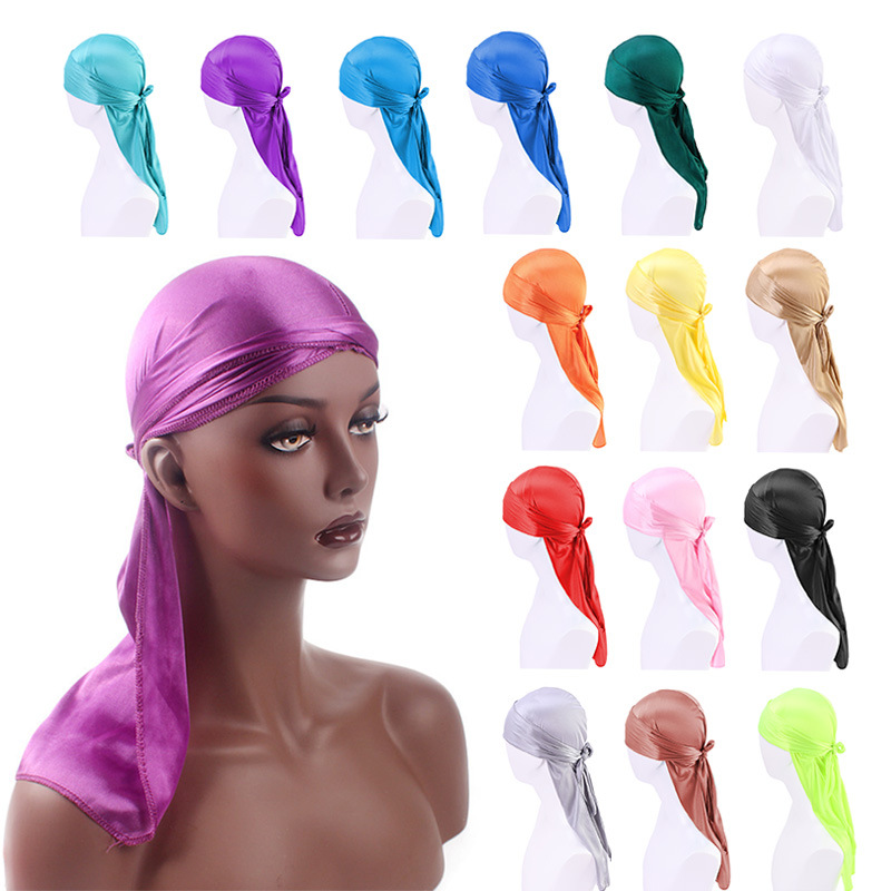 Hip Hop Thickened Men's Silky Breathable Satin Headwrap Pirate Cap Hat Bandana Du Doo Rag Long Tail Durag