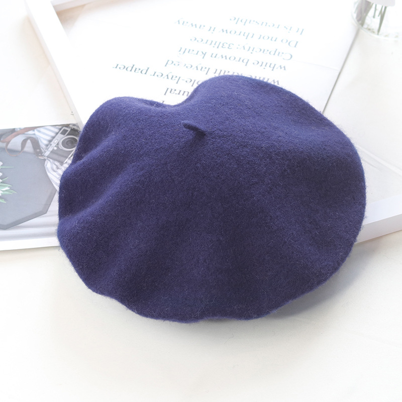 Beret Hat for Women Artist Style Winter Warm Beanie Hat Retro Plain Solid Color Elegant Lady Autumn Spring Wool Berets Caps