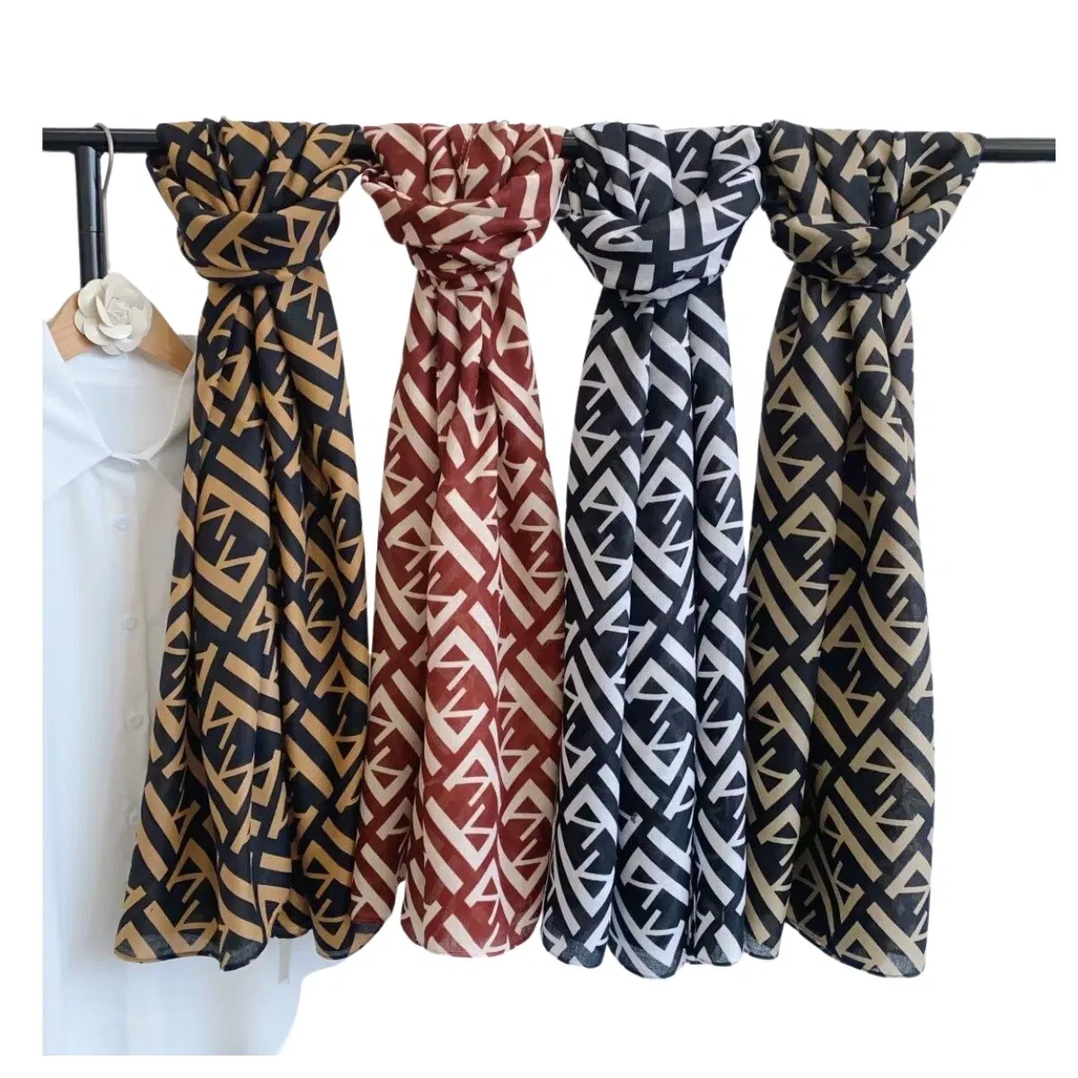 Designer Style Letter Pattern Polyester Scarf Elegant Long Wrap Snood for Women