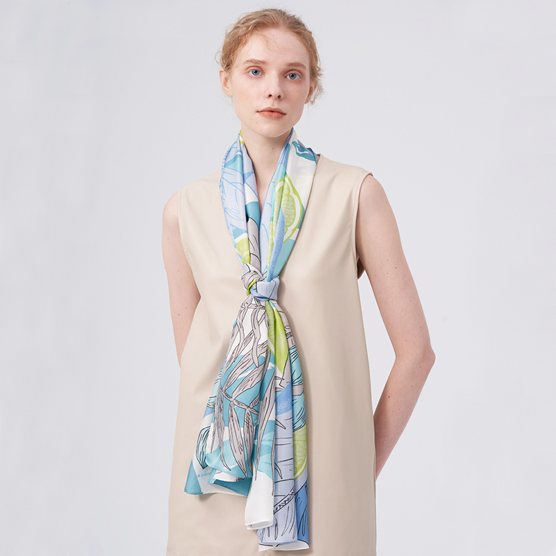 Manufacturer Double Digital Printing 100% Silk Lady Hand Rolled Silk Shawl with Handmade