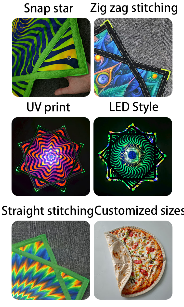 Hot Selling Custom Designed UV Reactive Rotating Flow Star UV Dapo Flow Star Spinning Cloth Square Scarf Handkerchief