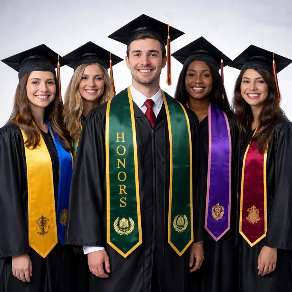 Lightweight Polyester Graduation Stole with Custom Logo and Embroidery Design