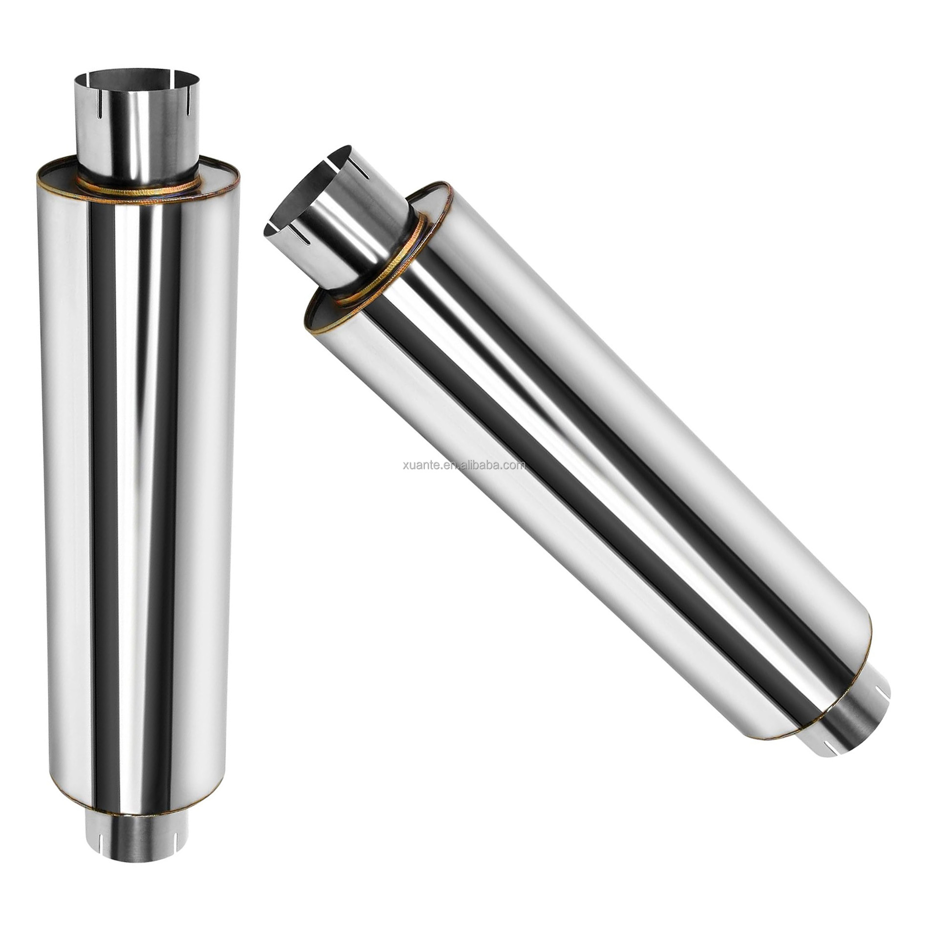 Xuante Performance Car Stainless Steel 4" Inlet Diesel Exhaust Muffler with Mirror Polished Finish Straight 30" Whole Length