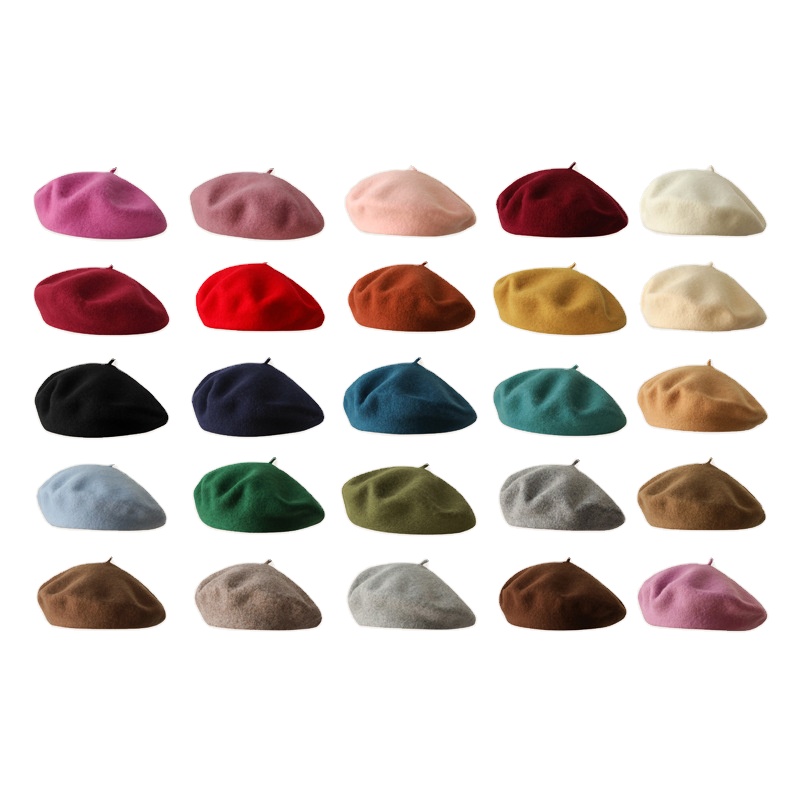 High Quality 100% Wool Beret Ladies Women's Fashion Solid Color Classic Party Beret Hat Winter Outdoor Berets