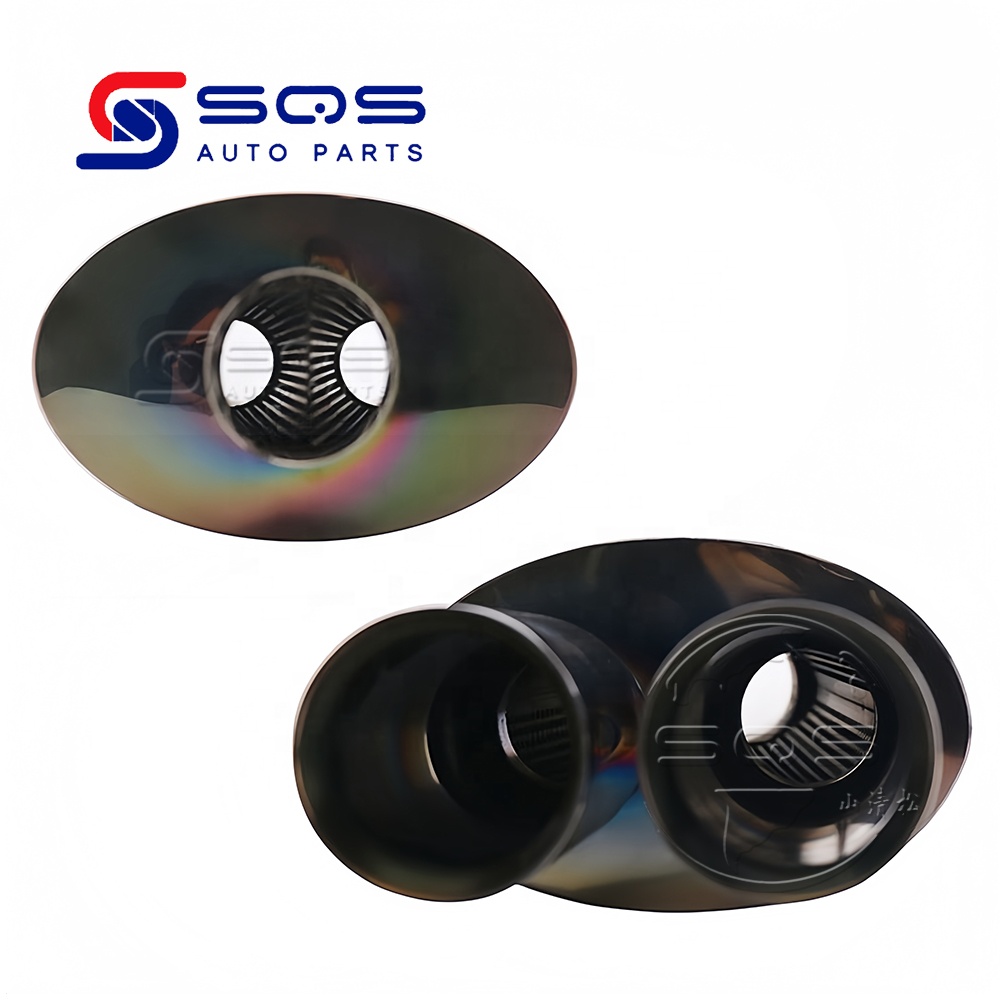 SQS High-Quality Diameter 2.5" Inlet Oval Body Double Tips Muffler Universal Stainless Steel Performance Silencer for Car