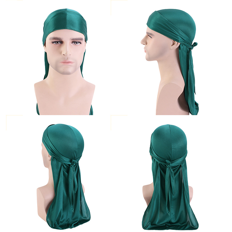 Hip Hop Thickened Men's Silky Breathable Satin Headwrap Pirate Cap Hat Bandana Du Doo Rag Long Tail Durag
