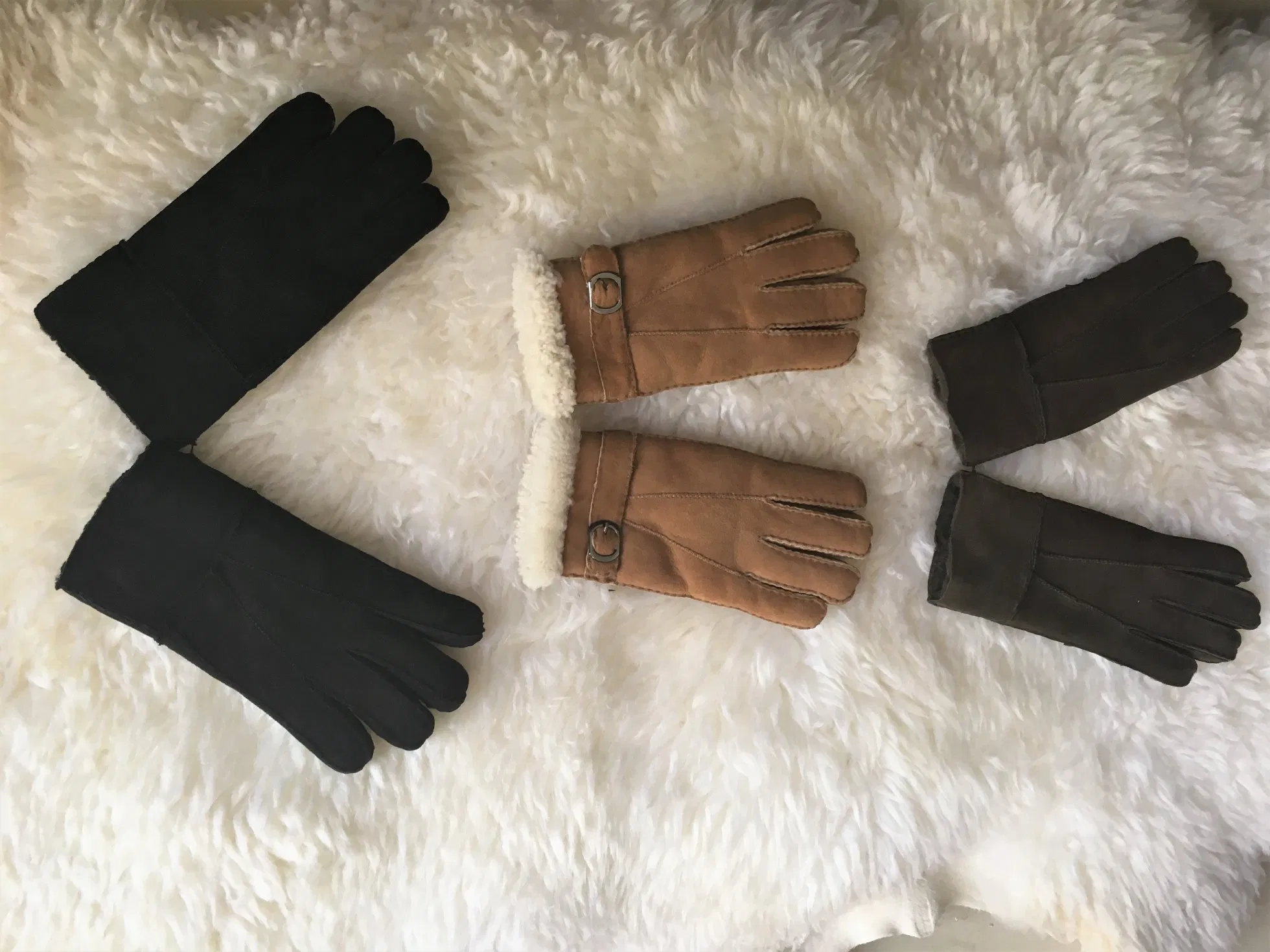 High Quality Shearling Sheepskin Long Mittens with Real Fox Hair