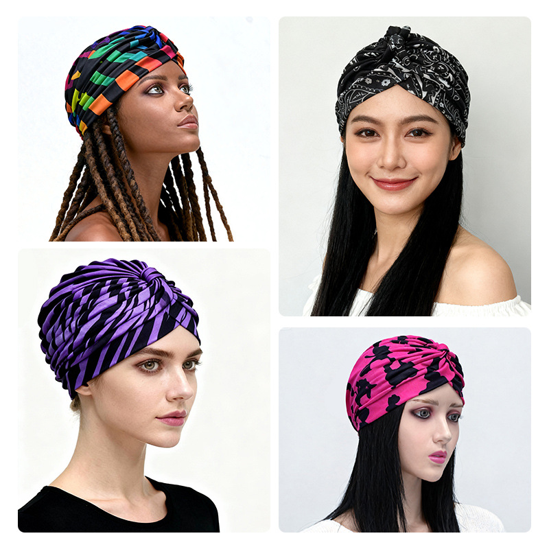 Wholesale Women Knotted Flower Pattern Print Headwrap Turban Hats African Headscarf Bonnet Hijab Turban
