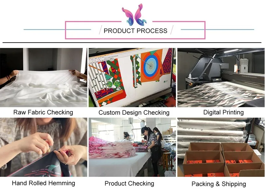 Manufacturer Double Digital Printing 100% Silk Lady Hand Rolled Silk Shawl with Handmade