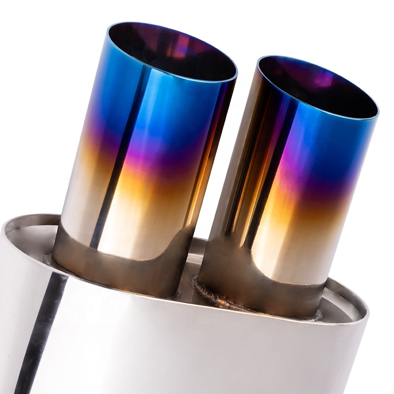 FTHP 51mm 63mm Dual Outlet Flat Oval Stainless Steel Exhaust Muffler 235*353mm Straight Flow Performance Silencer
