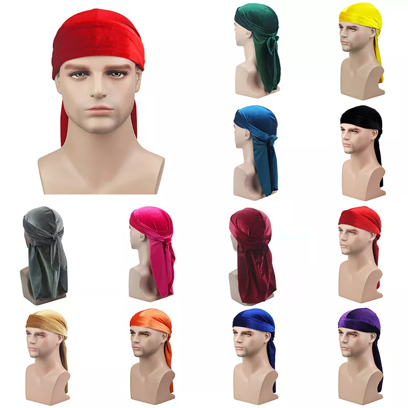 Best Quality Silky Headwraps Solid Designer Velvet Satin Durags Waves with Long Tail Pour Hommes Durags for Men Silk
