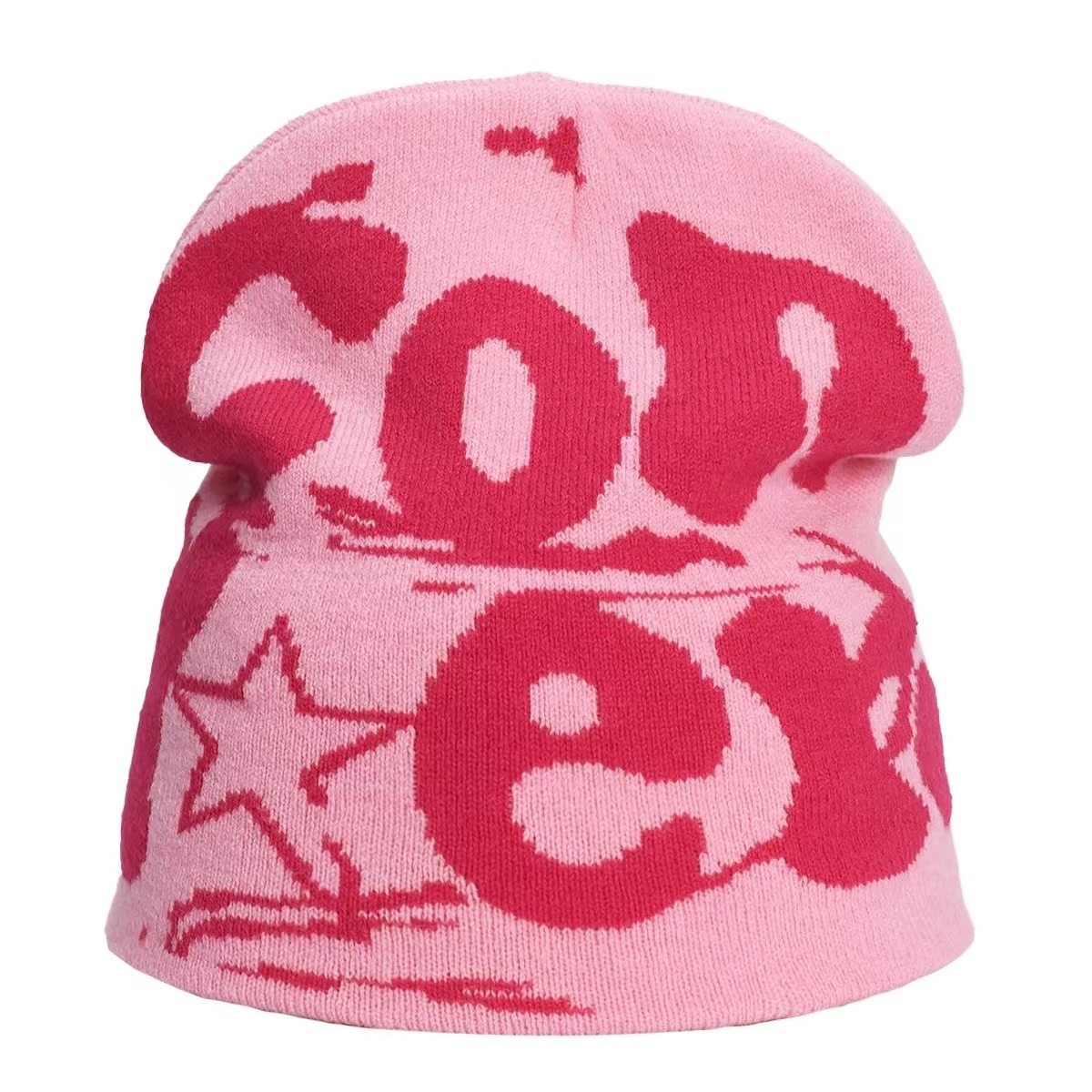Low Moq Custom Beanie All Over Print Jacquard Gothic Cuffless Adults Winter Knit Hat Beanies With Logo Knitting Hat