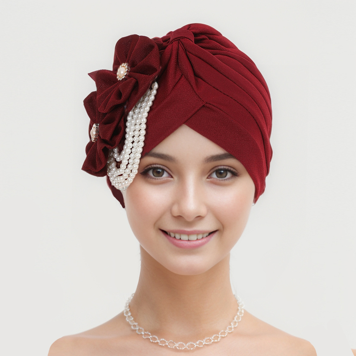 New Arrival African Gele Headwrap - Pearl Embellished Turban Hat for Women's Party &amp; Wedding Wear
