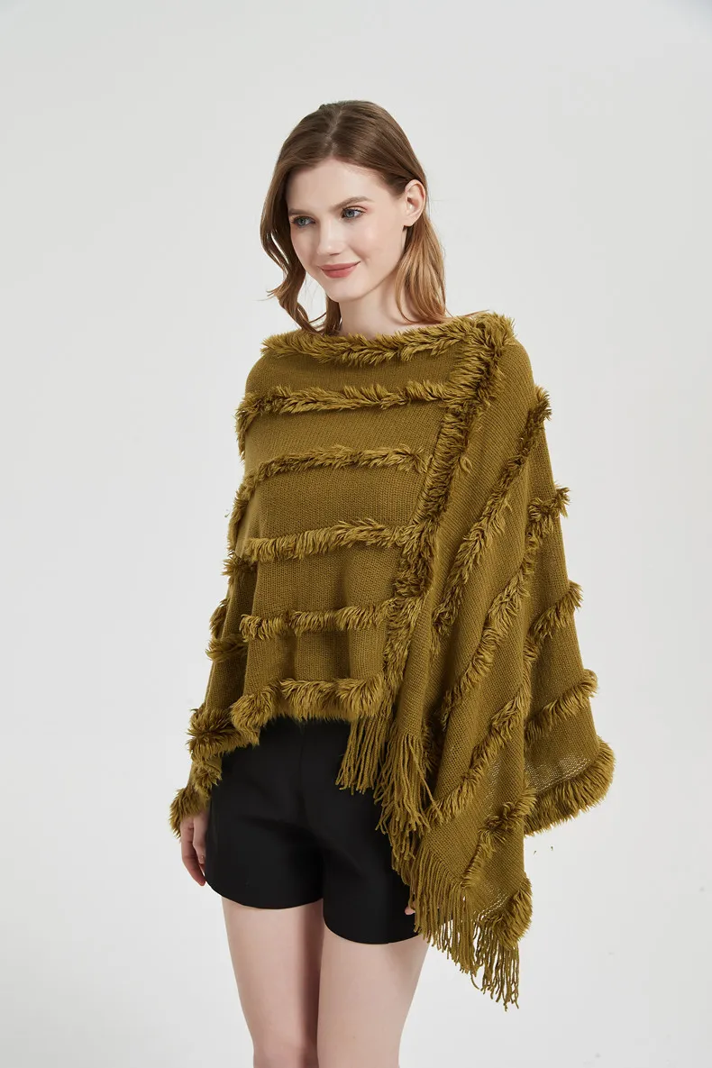 New Casual Style Ladies Comfortable Warm Outdoor Cape Women Cashmere Knit Cape Shawls
