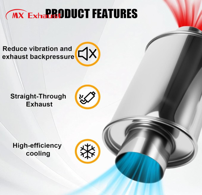 Performance Resonator, 2'' 3'' Inlet &amp; Outlet 14" Overall Length Universal Muffler, 304 Stainless Steel Oval Muffler Shape