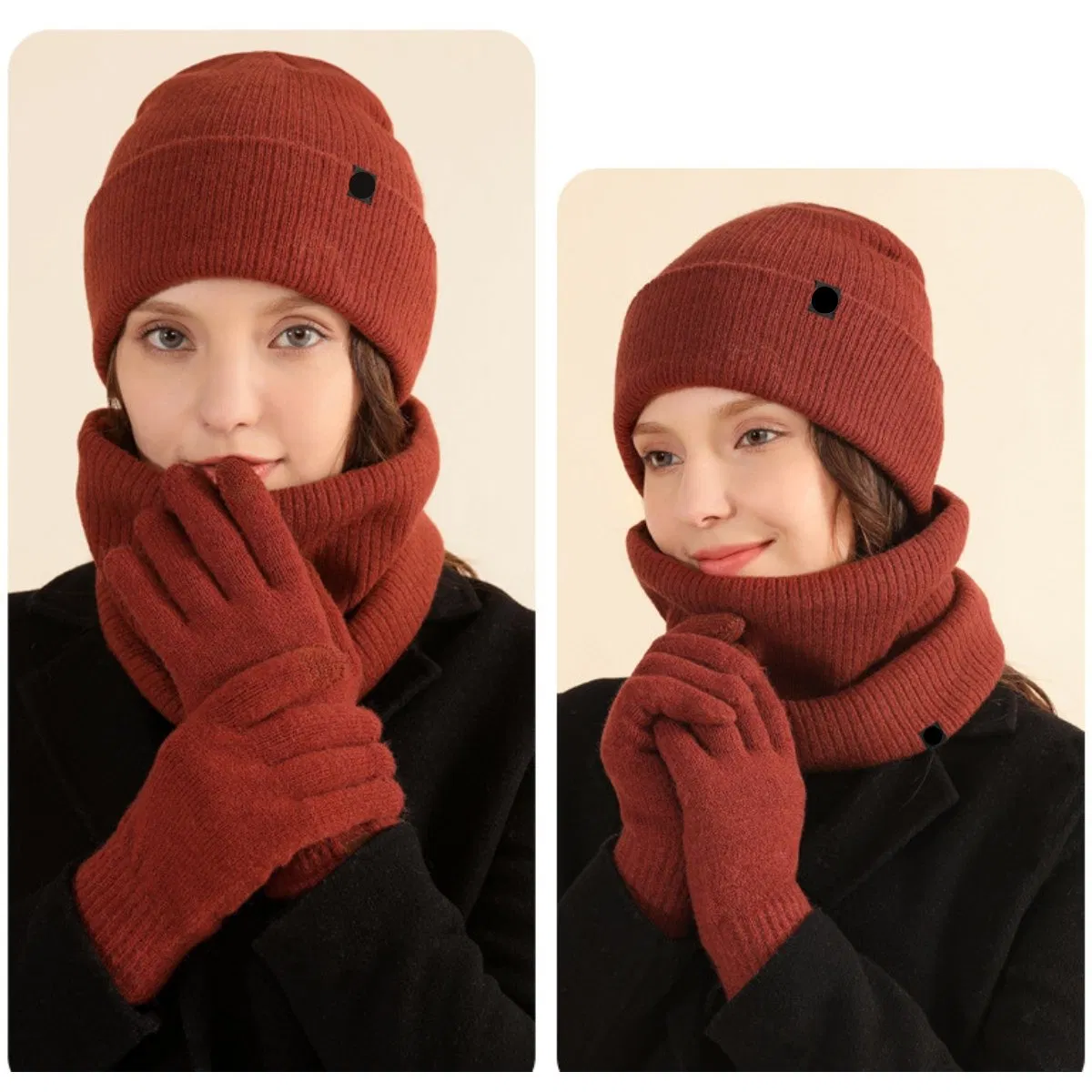 Winter Cold Weather Thick Knit Beanie Scarf Snood Gloves for Promotion