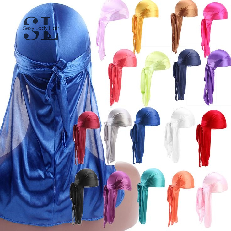 Custom Unisex Headwraps Du Rags Durag Caps Long Tail Wide Straps Silky Durag for Men Women 360 Wave Braids