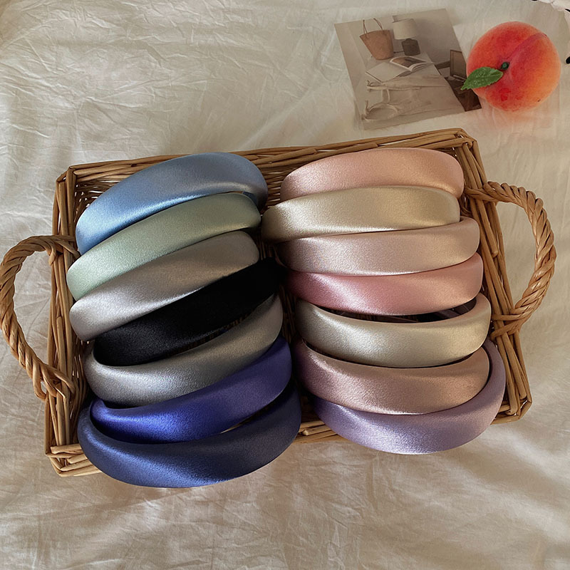LRTOU Wholesale Hot Sale Women Hairband Wide Hair Accessories Satin Headwrap Solid Color Padded Sponge Headband for Women