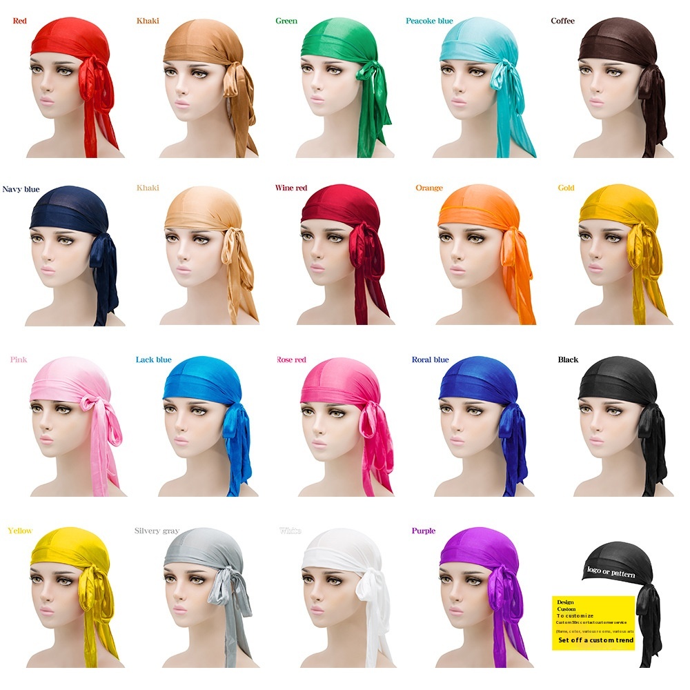 Best Quality Silky Headwraps Solid Designer Velvet Satin Durags Waves with Long Tail Pour Hommes Durags for Men Silk