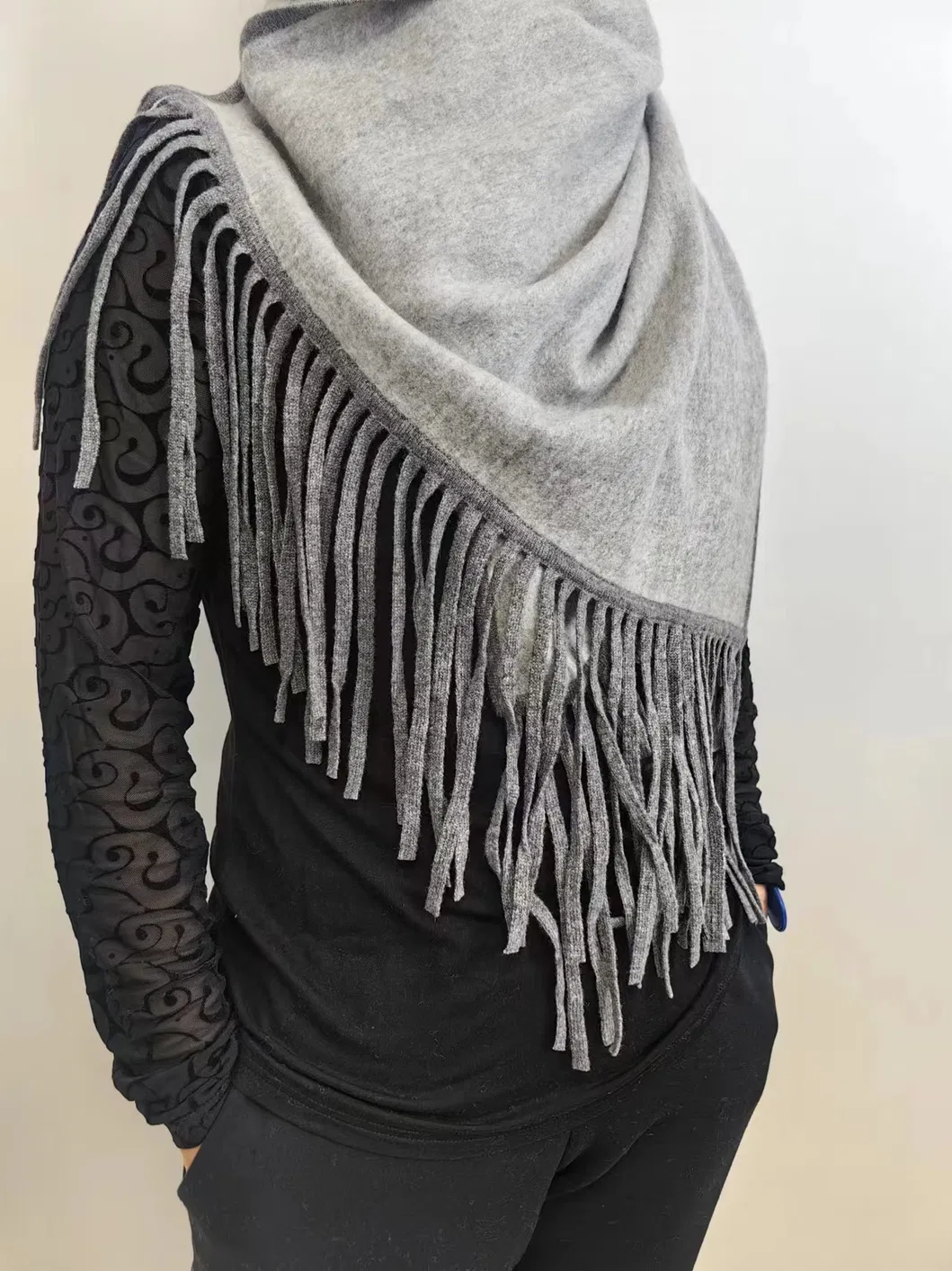 Cashmere Wool Borders Contrast Color Shawls