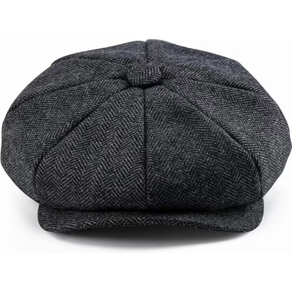 England Style Men High Quality 8 Panel Wool Blend Newsboy Flat Cap Herringbone Tweed Hat Soft Comfortable Elegant Beret Hat