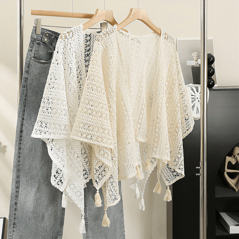 Women's Autumn Slouchy Cape Wrap Knitted Tassel Cardigan Women's Thin Spring and Autumn Shawl