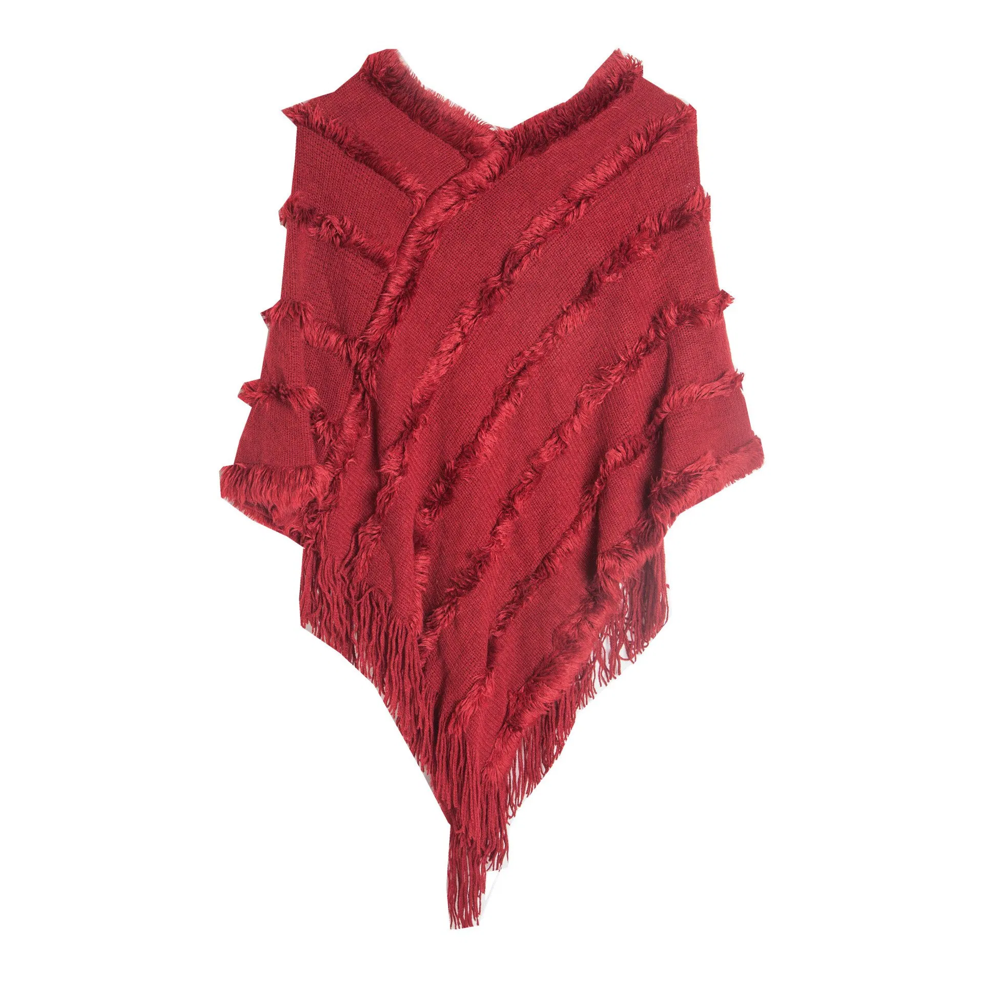 New Casual Style Ladies Comfortable Warm Outdoor Cape Women Cashmere Knit Cape Shawls