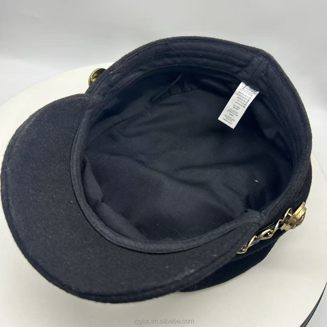 British Trendy All-Season Casual Canvas Beret Hat 50% Wool Golden Chain Unisex Adult 56-58CM Digital Printing Machine Embroidery