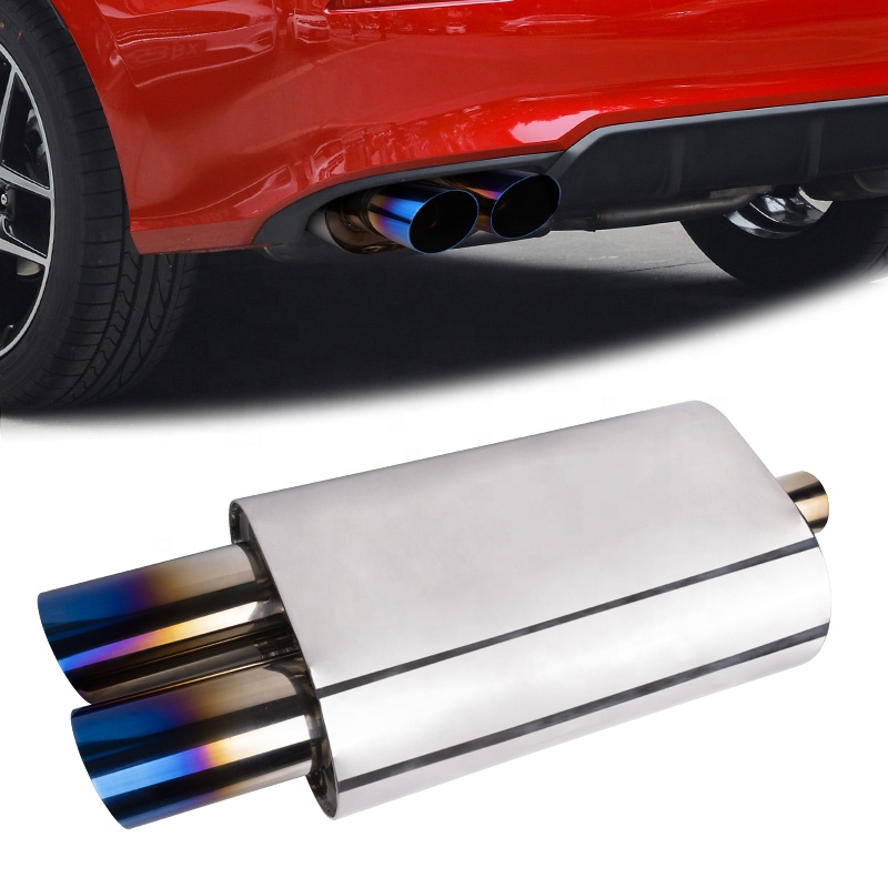 FTHP 51mm 63mm Dual Outlet Flat Oval Stainless Steel Exhaust Muffler 235*353mm Straight Flow Performance Silencer