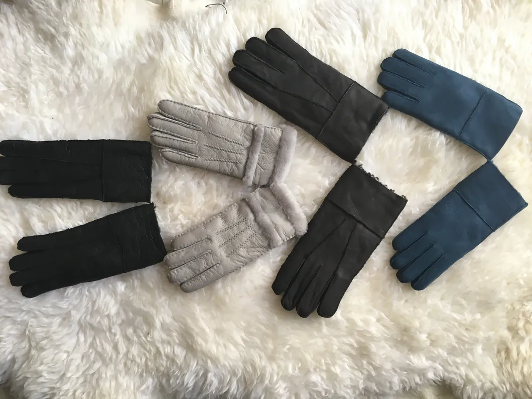 High Quality Shearling Sheepskin Long Mittens with Real Fox Hair