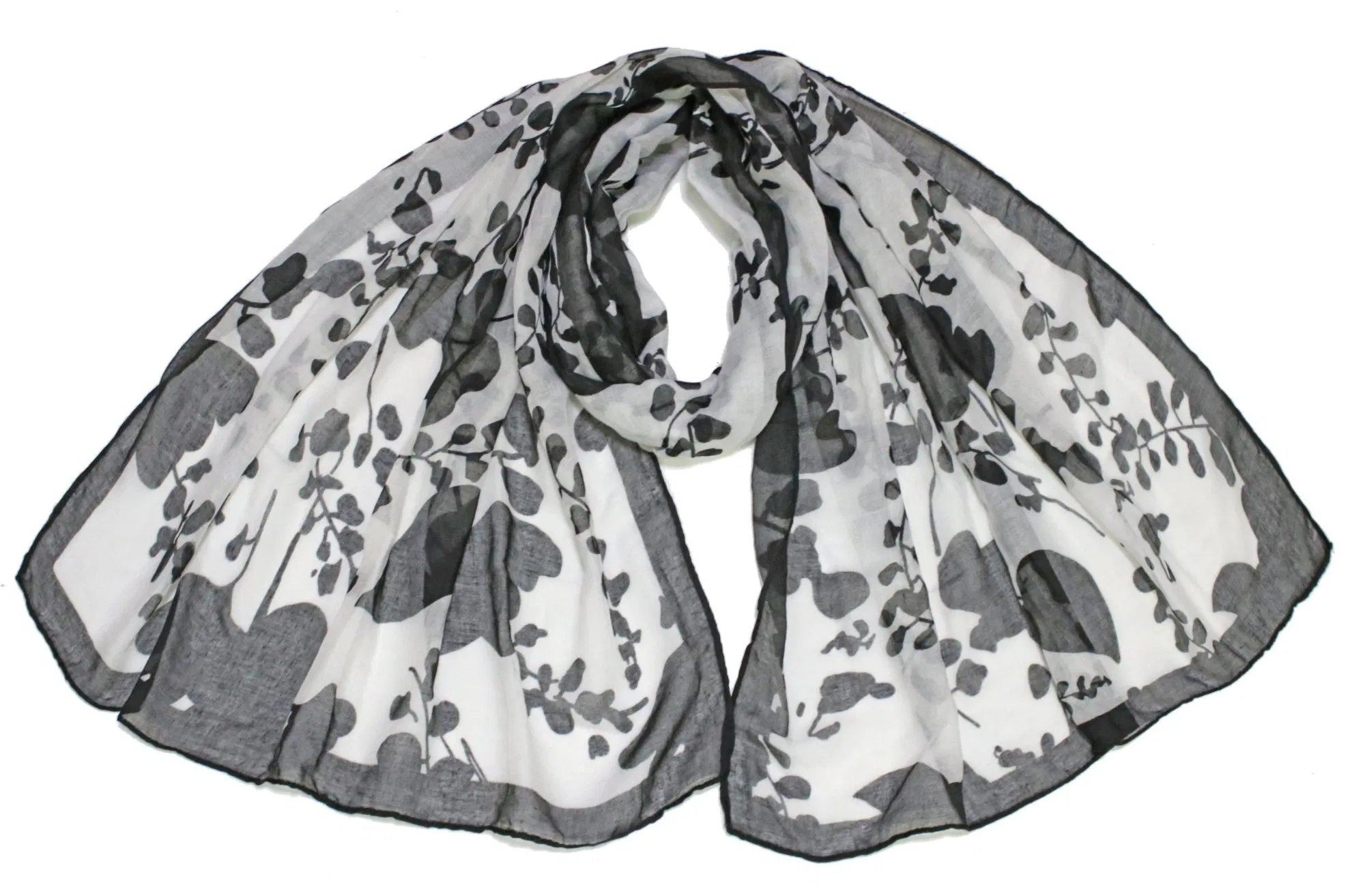 Women′ S Accessories Black Flowers Long Scarf 2022 Autumn Shawl Soft Polyester Muslim