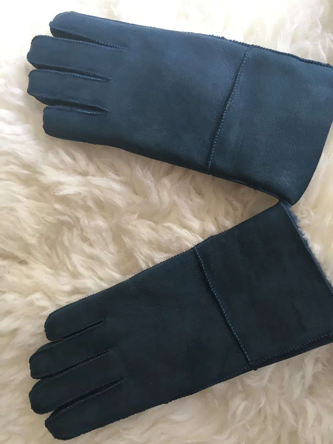 High Quality Shearling Sheepskin Long Mittens with Real Fox Hair