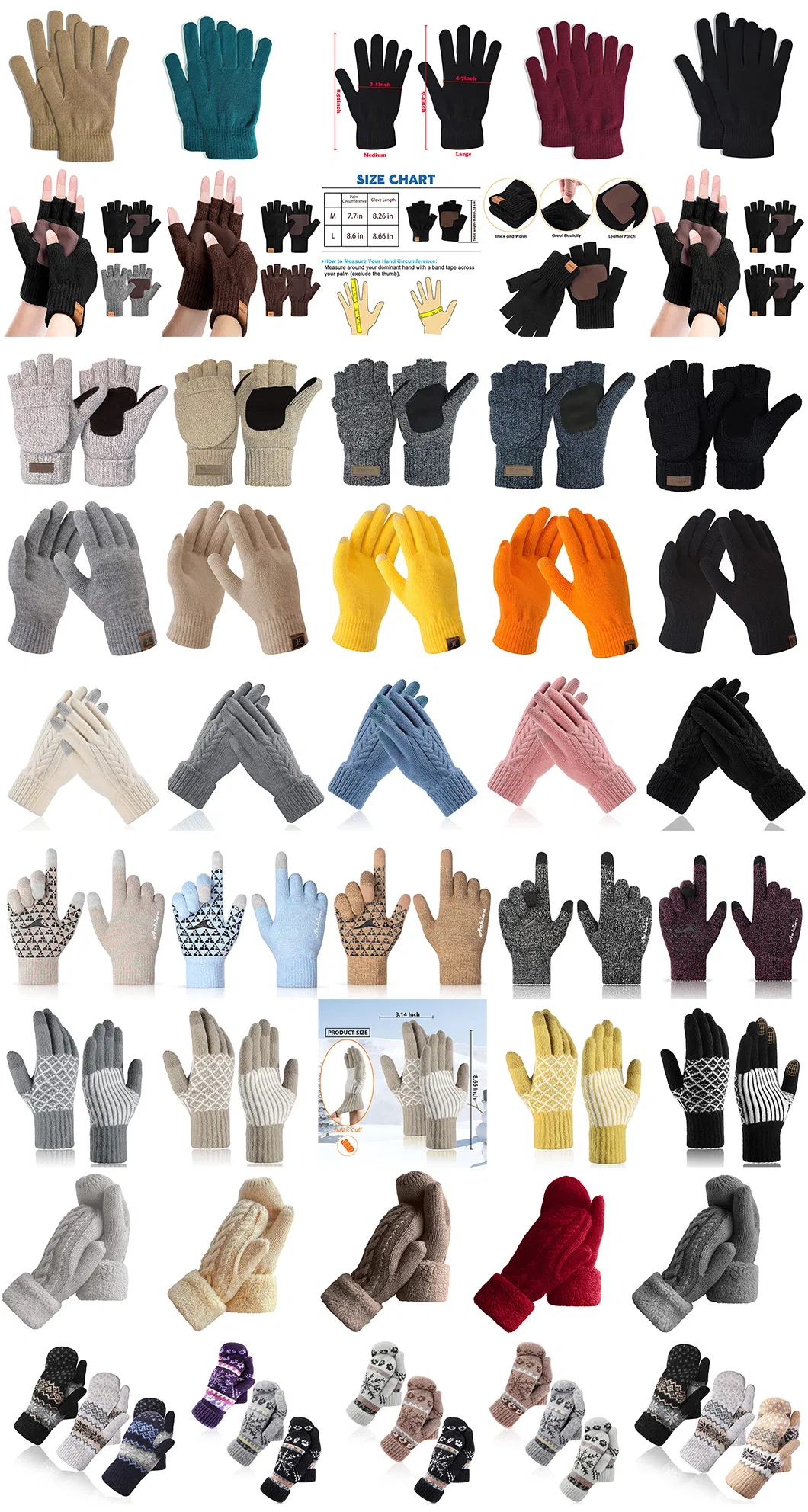 Brands Officially Licensed Factory Korean Version Solid Color Winter Unisex Soft Comfortable Wool Knitted Full-Fingers Gloves Mittens