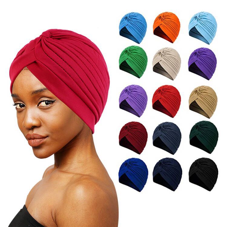 Ethnic African Muslim Chemo Cap Women Head Cover Wrap Hair Wrap Stretchy Knotted Sleep Turban