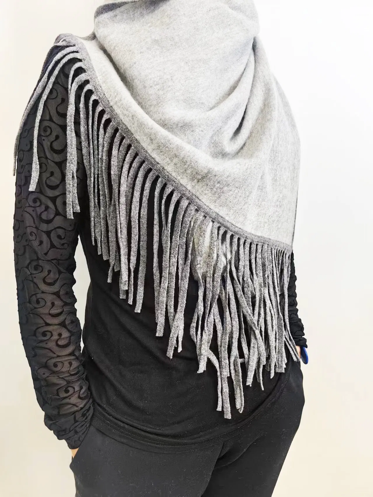 Cashmere Wool Borders Contrast Color Shawls