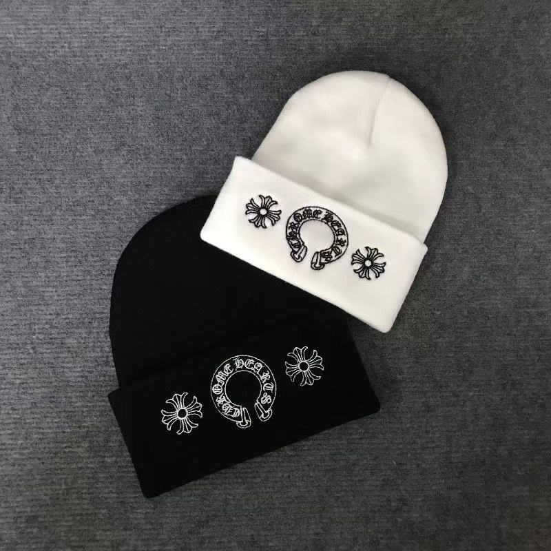 Chrome Hearts Autumn Winter New Spandex Cotton Jacquard Knitted Embroidered Hat for Adults Men's Women's Trendy Cold Cap Hooded