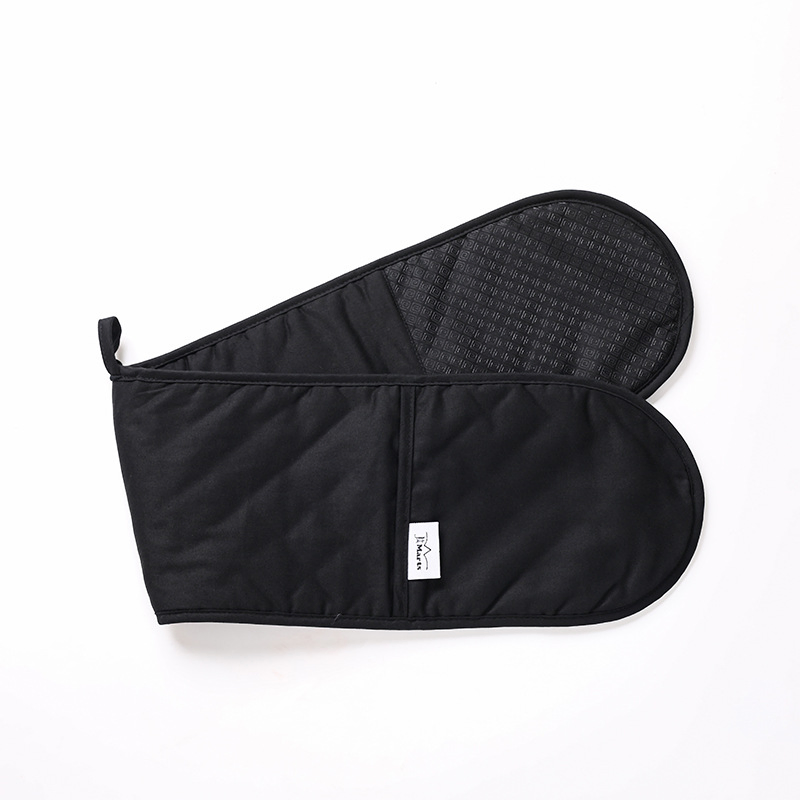 Esun Silicone Non-Slip Design Black Double Oven Mitts with Ropes for Cooking Baking